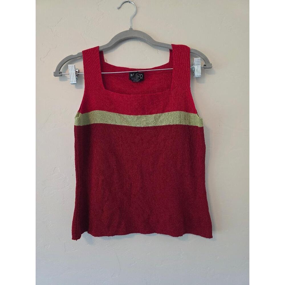 Y2K NY&Co Knit Tank Top Women’s Small Red Olive Colorblock Sleeveless